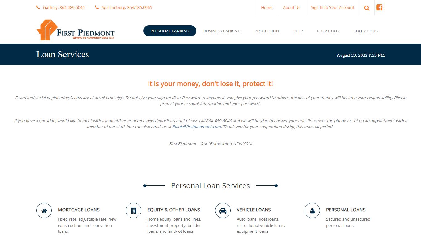 First Piedmont > Personal Banking > Loan Services